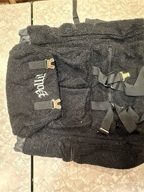 Black Fuzzy Sherpa Backpack with Buckle Straps